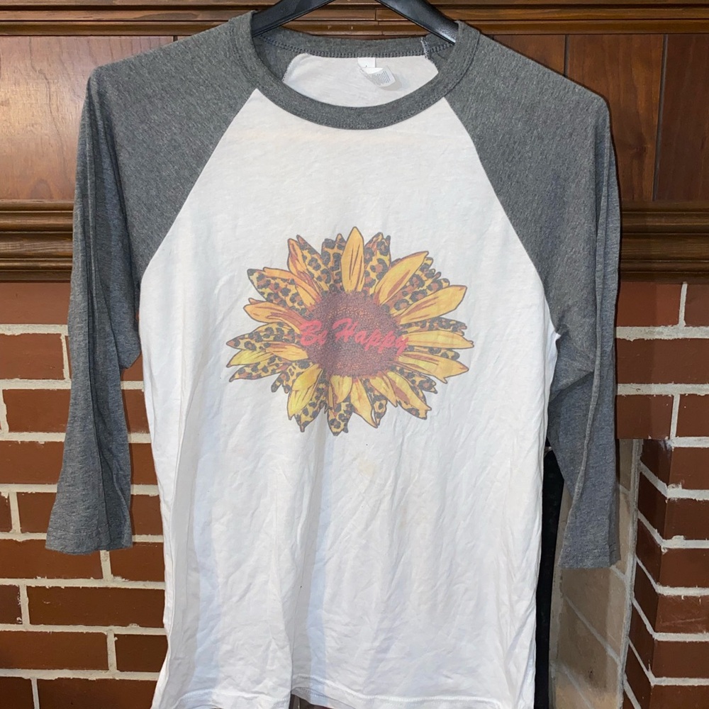 Be Happy Sunflower Raglan Tee